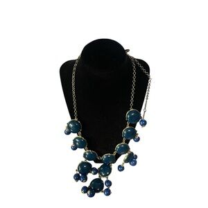 Blue Beaded Necklace with Dark Chain and Cascading Pendant